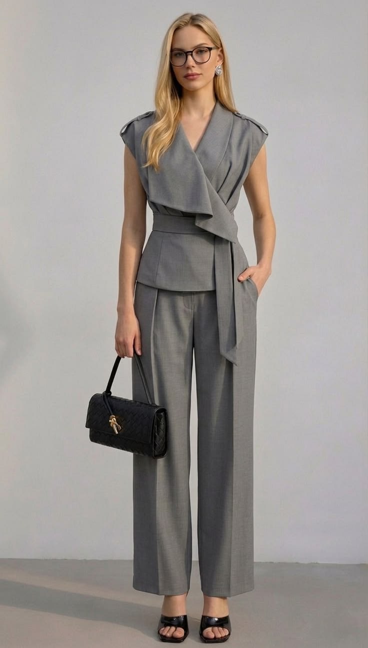 gilet ajusté et pantalon à jambes gris