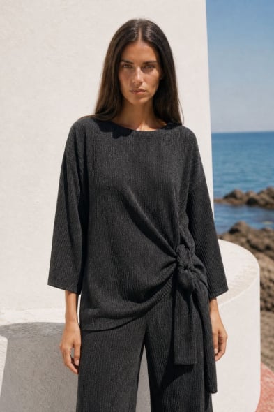 VESTE CHEMISE ET PANTALON   TEXTURÉE À CEINTURE